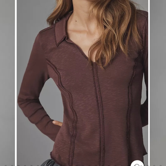 Pilcro Anthropologie Stitch long sleeve top brown Sz.XS - Picture 2 of 8